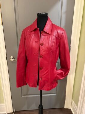 Danier Red Leather Button-Front Jacket